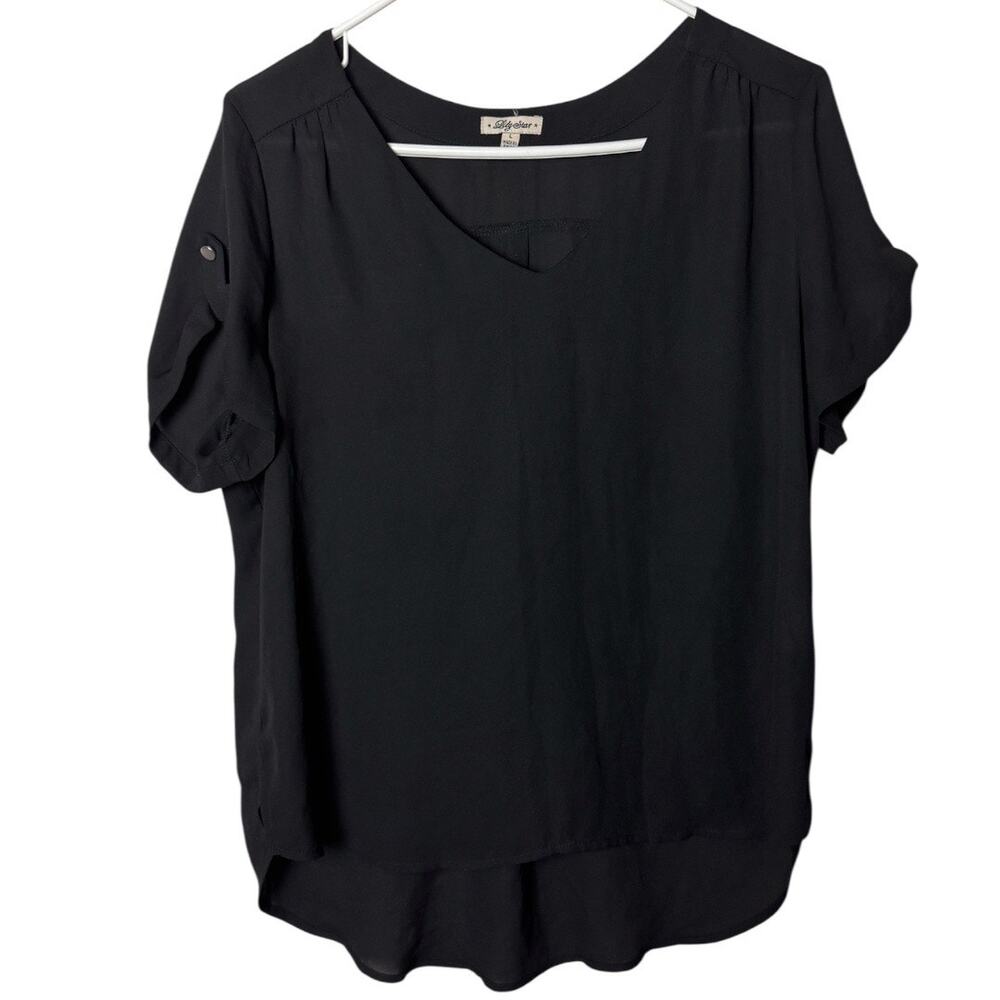 Lily Star Women's Black Short Sleeve Blouse Sz L